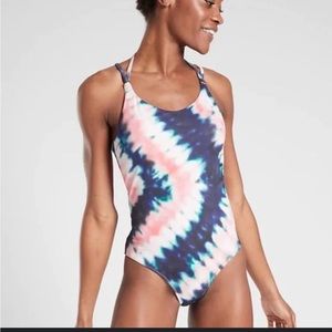 ATHLETA Tie-Dye Keyhole One-Piece Quick Dry Pink Multicolor UPF Swimsuit, Small